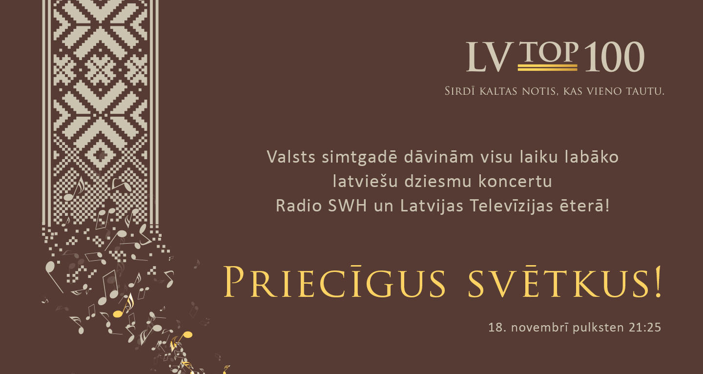 Dāvana Latvijai simtajā dzimšanas dienā – koncerts “LVtop100” Latvijas Televīzijā un Radio SWH ēterā!