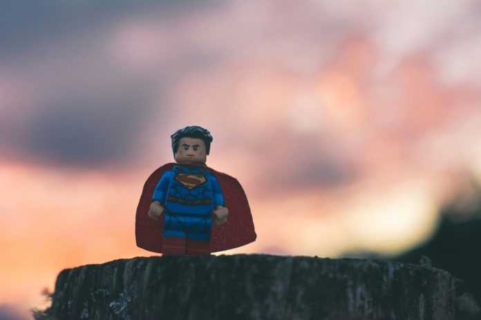 Lego, figūra, debesis, supermens