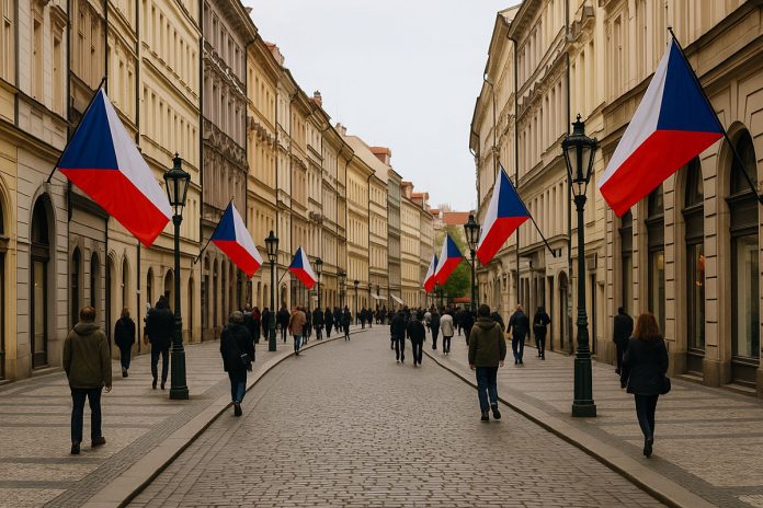 Čehijas iela ar karogiem